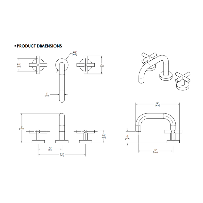 Transition Bathroom Faucet - Widespread - 8" Brass/Polished Chrome