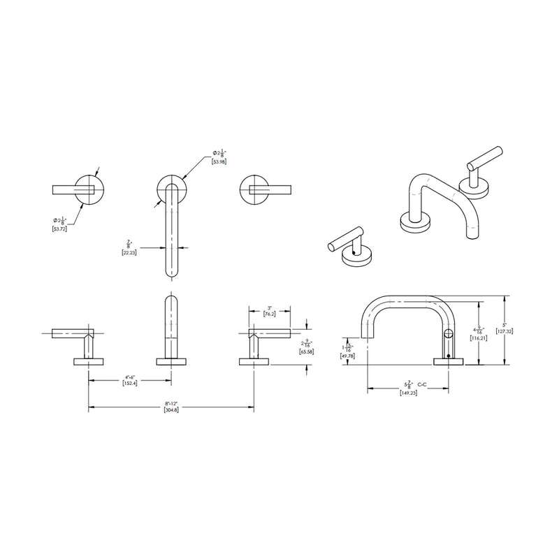 Transition Bathroom Faucet - Widespread - 8" Brass/Matt Black