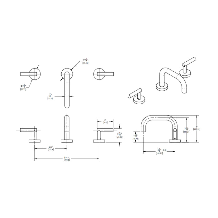 Transition Bathroom Faucet - Widespread - 8" Brass/Matt Black