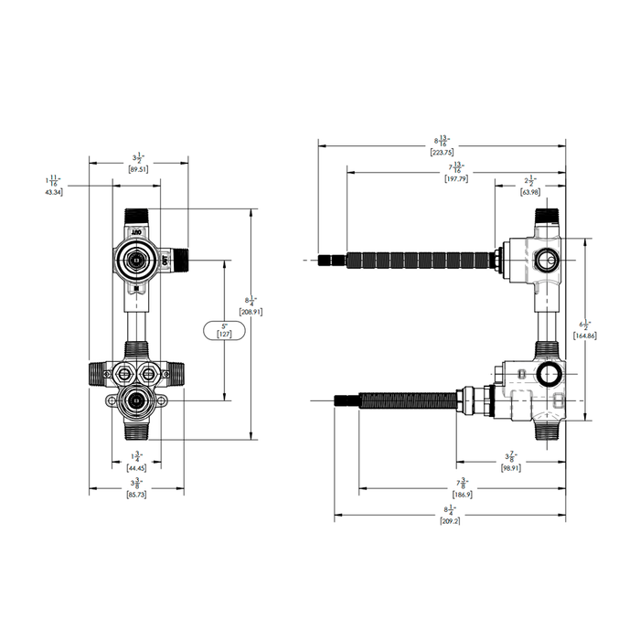 Basic 2 Way Thermostatic Valve Cross Handles Shower Mixer - Wall Mount - 9" Brass/Polished Chrome