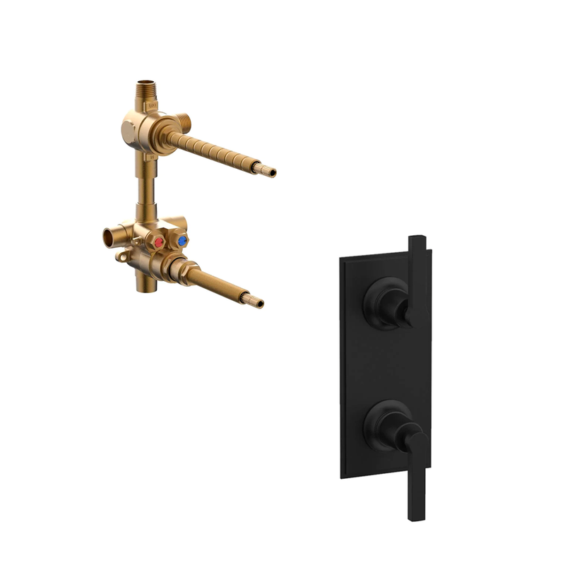 Hex Modern 2 Way Thermostatic Lever Handle Shower Mixer - Wall Mount - 9" Brass/Matt Black