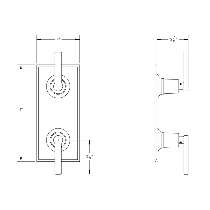Hex Modern 2 Way Thermostatic Lever Handle Shower Mixer - Wall Mount - 9" Brass/Matt Black