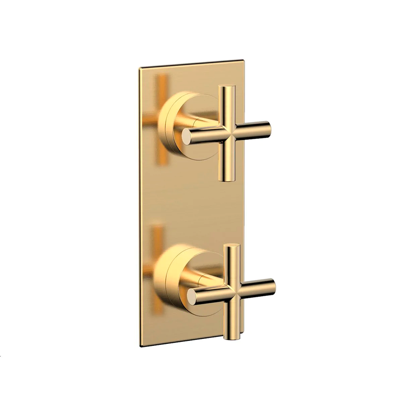 Transition 2 Way Thermostatic Valve Cross Handles Shower Mixer - Wall Mount - 9" Brass/Satin Brass