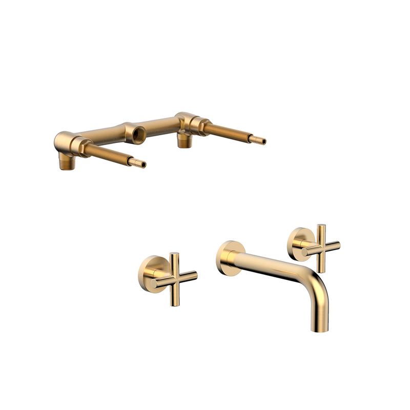 Transition Complete Tub Faucet - Widespread-Wall Mount - 8" Brass/Satin Brass