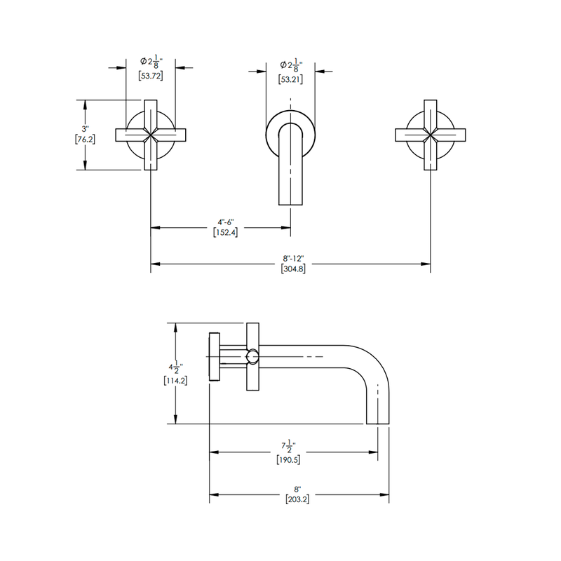 Transition Complete Tub Faucet - Widespread-Wall Mount - 8" Brass/Satin Brass
