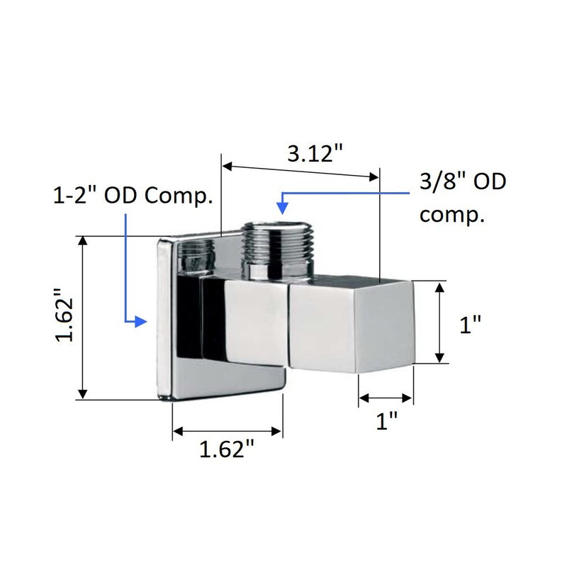 Cubic Angle Stop Valve - Wall Mount - 3" Brass/Polished Chrome