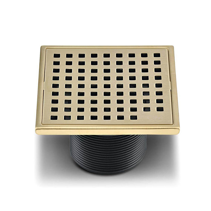 Lagos Mira Center Square Shower Drain - Floor Mount - 4" Stainless Steel/Gold