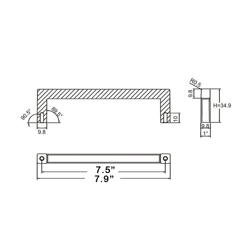 Aluminum Cabinet Pull Handle - Cabinet Mount - 8" Brass/Matt Black
