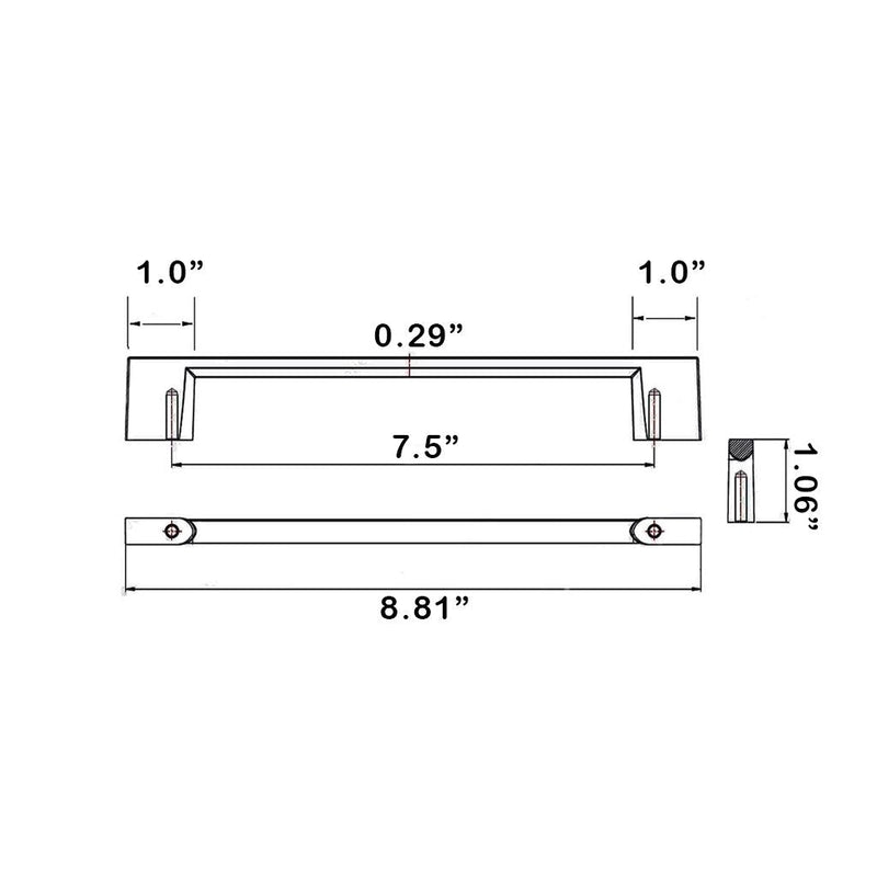Zamak Cabinet Pull Handle - Cabinet Mount - 9" Brass/Polished Chrome