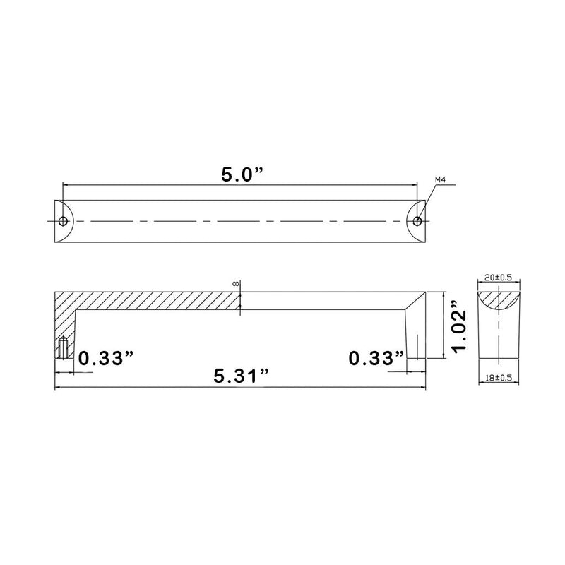 Zamak Cabinet Pull Handle - Cabinet Mount - 6" Brass/Brushed Nickel