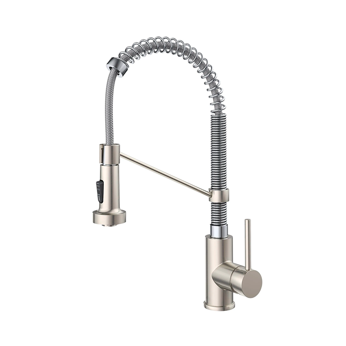 Commercial Pull Out Kitchen Faucet - Single Hole - 18" Brass/Brushed Nickel