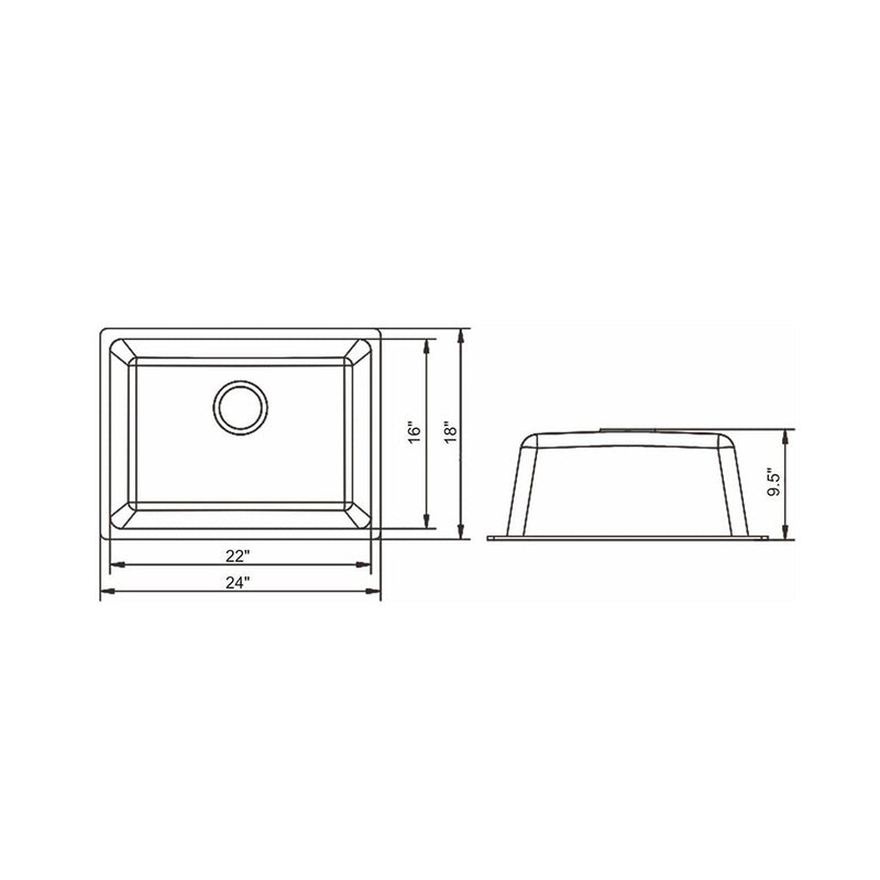 Granite Single Bowl Kitchen Sink - Under Mount - 24" Stainless Steel/Black