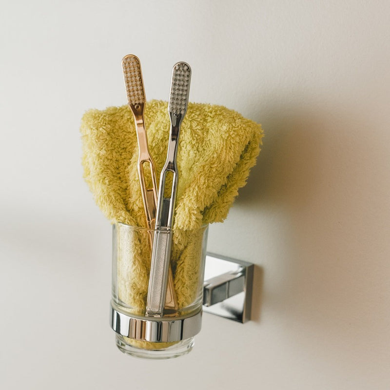 Line Toothbrush Holder - Wall Mount - 4" Brass/Glass/Polished Chrome