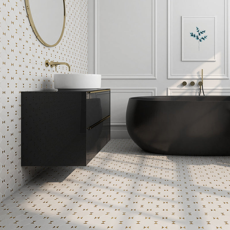 Rockart Thassos Square Mosaic Floor Tile - Wall Or Floor Mount - 9 x 9" Porcelain/Polished Steel/ $ 16.00 Price Per Piece