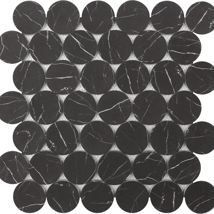 Rockart Nero Marquina Dots Mosaic Floor Tile - Wall Or Floor Mount - 12 x 12" Stone/Matt Black/White/ $ 16.00 Price Per Piece