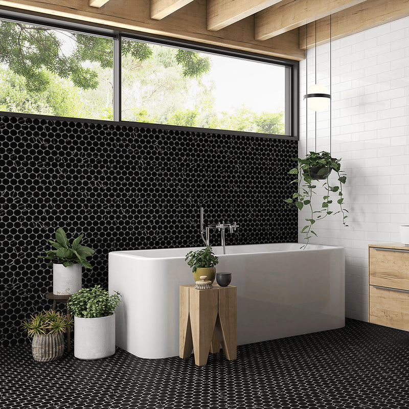 Rockart Nero Marquina Dots Mosaic Floor Tile - Wall Or Floor Mount - 12 x 12" Stone/Matt Black/White/ $ 16.00 Price Per Piece