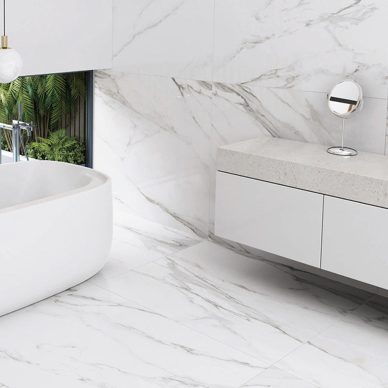 Slabs Calacata Light UP Floor Tile - Wall Or Floor Mount - 24 x 48" Porcelain/Unpolished