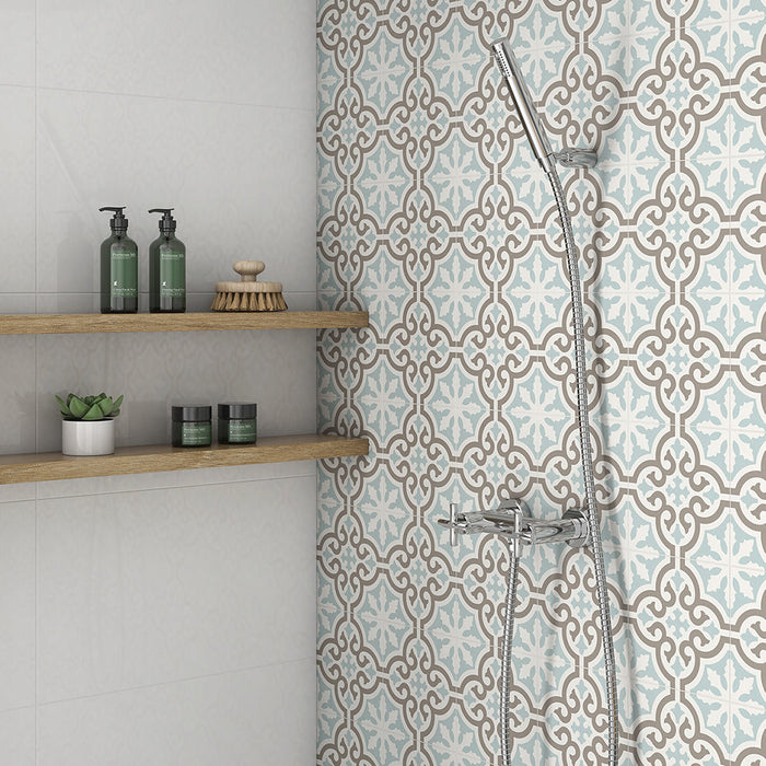 Casablanca Aqua Wall Tile - Wall Or Floor Mount - 8 x 8" Stoneware/Glazed Polished - Piece : 0.42 SqFt = $ 3.20 / Box: 12.70 Sqft = $ 41.00 - Pieces Per Box: 30 Units