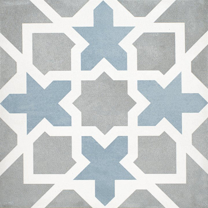 Maiolica Floor Pattern Tender Gray Wall Tile - Wall or Floor Mount - 8 x 8" Stoneware/Glazed Polished - Piece : 0.42 SqFt = $ 4.75 / Box: 12.70 Sqft = $ 61.00 - Pieces Per Box: 30 Units