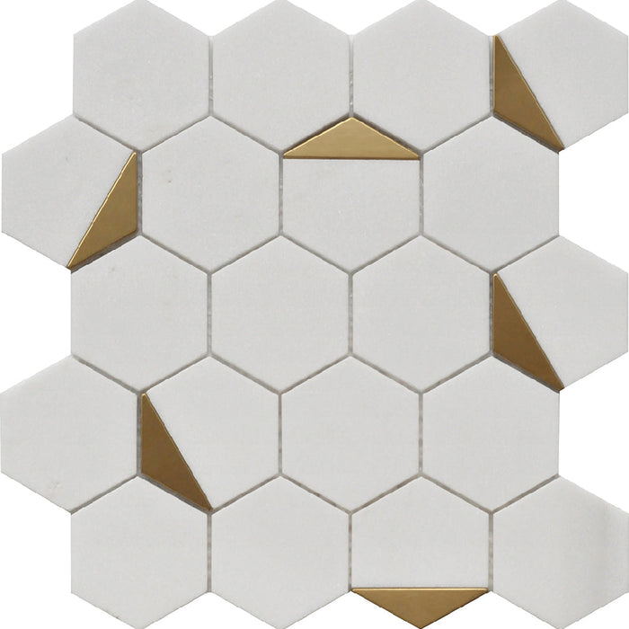 Rockart Thassos Hexagon Mosaic Wall Tile - Wall Or Floor Mount - 12 x 13" Porcelain/Polished Steel/ $ 28.00 Price Per Piece