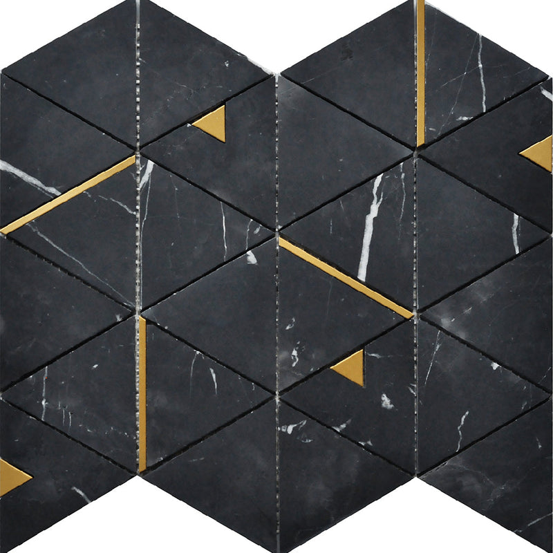 Rockart Nero Marquina Triangle Mosaic Wall Tile - Wall Or Floor Mount - 12 x 14" Stainless Steel/Polished Steel/ $ 28.00 Price Per Piece