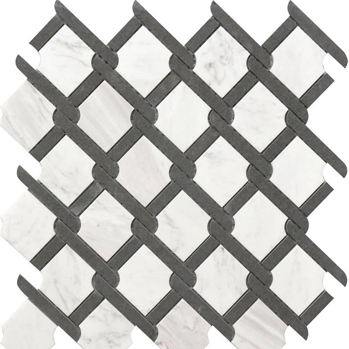 Rockart Black & White Medallion Mosaic Wall Tile - Wall Or Floor Mount - 12 x 12" Porcelain/Polished Steel/ $ 16.00 Price Per Piece