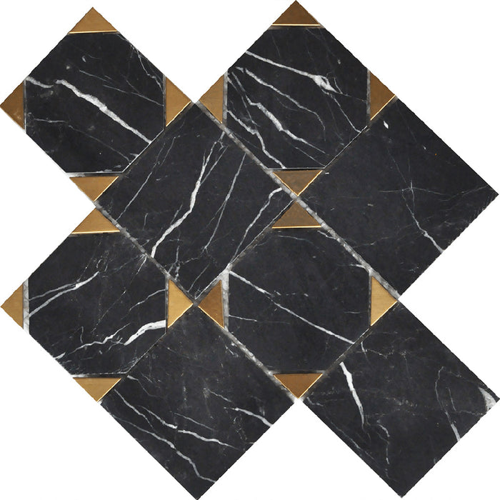 Rockart Nero Marquina Square Mosaic Wall Tile - Wall Or Floor Mount - 9 x 9" Stainless Steel/Polished Steel/ $ 14.00 Price Per Piece