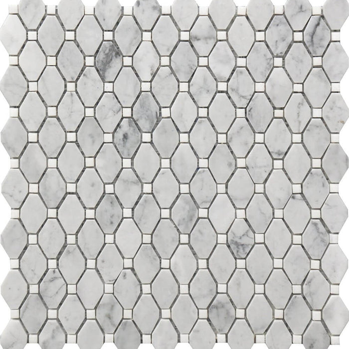 Rockart Small Rhombus Mosaic Wall Tile - Wall Or Floor Mount - 12 x 12" Carrara Marble/Polished Steel/ $ 16.00 Price Per Piece