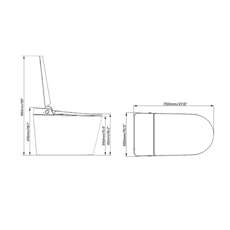 Ikon Plus One Piece Smart Toilets with LED Screen - Floor Mount - 16" Vitreous China/Glossy White