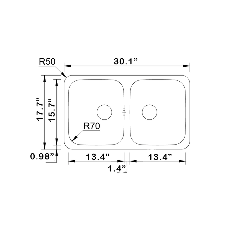 Duo Double Bowl Kitchen Sink - Under Mount - 30" Stainless Steel/Polished Chrome