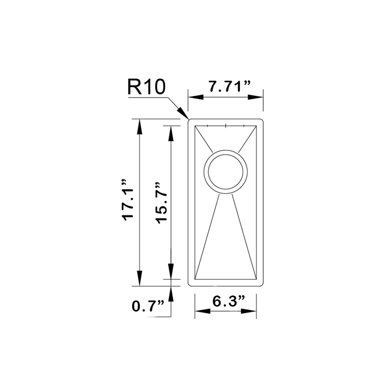 Line Single Bowl Kitchen Sink - Under Mount - 8" Stainless Steel/Brushed Steel