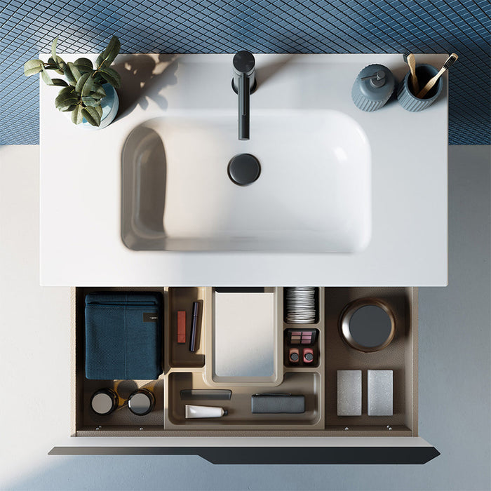 Mio 2 Drawers Bathroom Vanity with Porcelain Sink - Wall Mount - 24" Porcelain/Matt White
