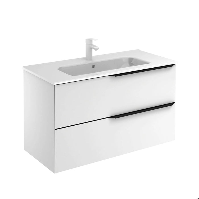 Mio 2 Drawers Bathroom Vanity with Porcelain Sink - Wall Mount - 40" Porcelain/Matt White