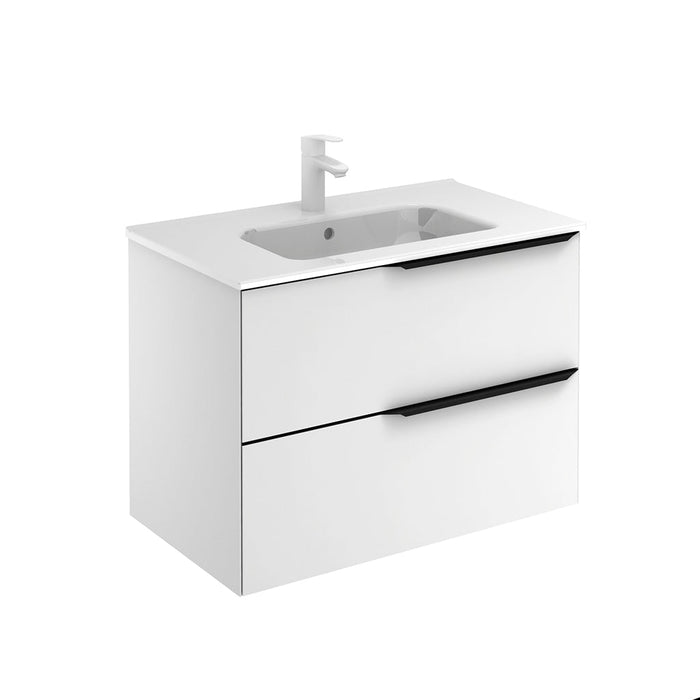 Mio 2 Drawers Bathroom Vanity with Solid Surface Sink - Wall Mount - 32" Solid Surface/Matt White