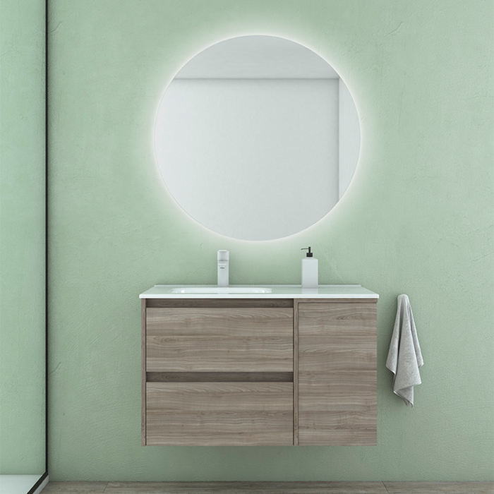 Sansa 2 Drawers + 1 Door Bathroom Vanity with Ceramic Sink - Wall Mount - 36" Particle Board Laminated/Sandy Grey