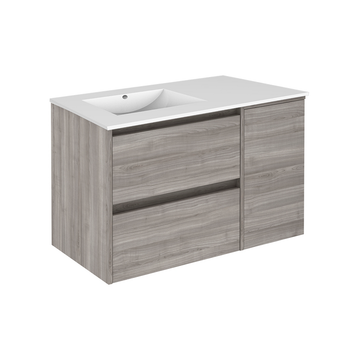 Sansa 2 Drawers + 1 Door Bathroom Vanity with Quartzstone Countertop - Wall Mount - 36" Particle Board Laminated/Sandy Grey - Last Unit Special Offer