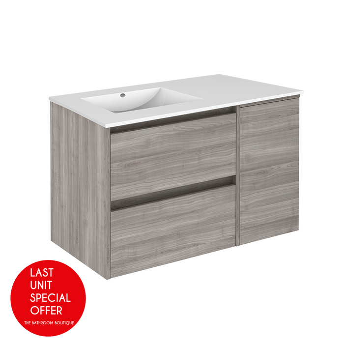 Sansa 2 Drawers + 1 Door Bathroom Vanity with Quartzstone Countertop - Wall Mount - 36" Particle Board Laminated/Sandy Grey - Last Unit Special Offer