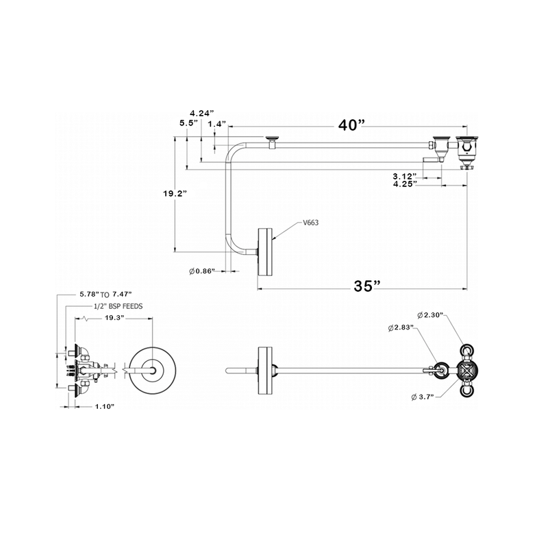 Exposed Hand Shower Column - Wall Mount - 40" Brass/Polished Chrome/Black