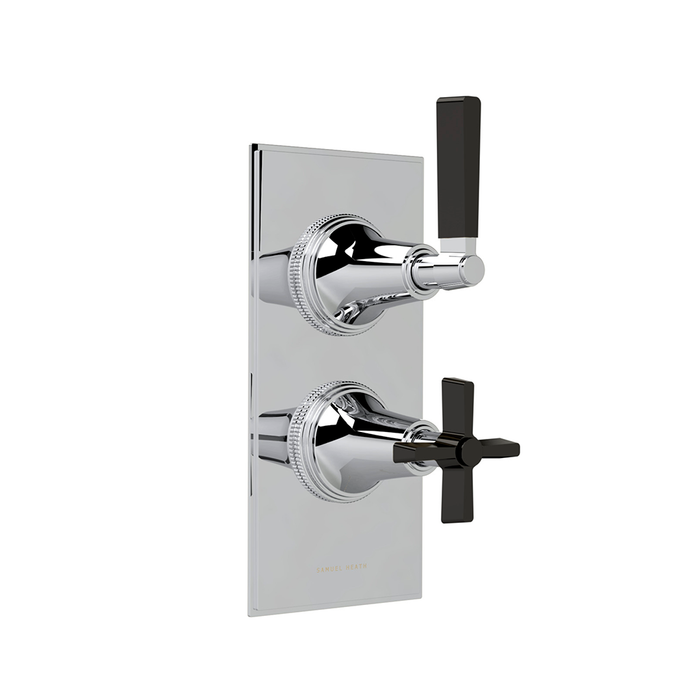Exposed 2 Way Divertor Thermostatic Cross-Lever Shower Mixer - Wall Mount - 9" Brass/Polished Chrome