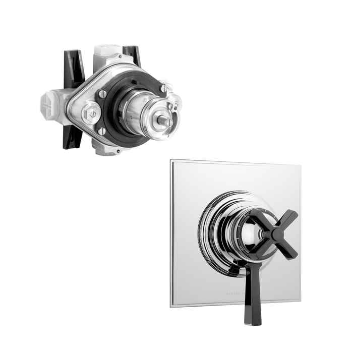 Exposed Dual Control Valve 3 Way Thermostatic Cross-Lever Shower Mixer - Wall Mount - 7" Brass/Polished Chrome/Black