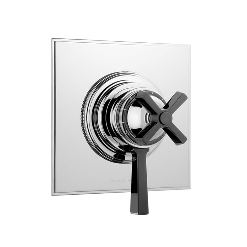 Exposed Dual Control Valve 3 Way Thermostatic Cross-Lever Shower Mixer - Wall Mount - 7" Brass/Polished Chrome/Black