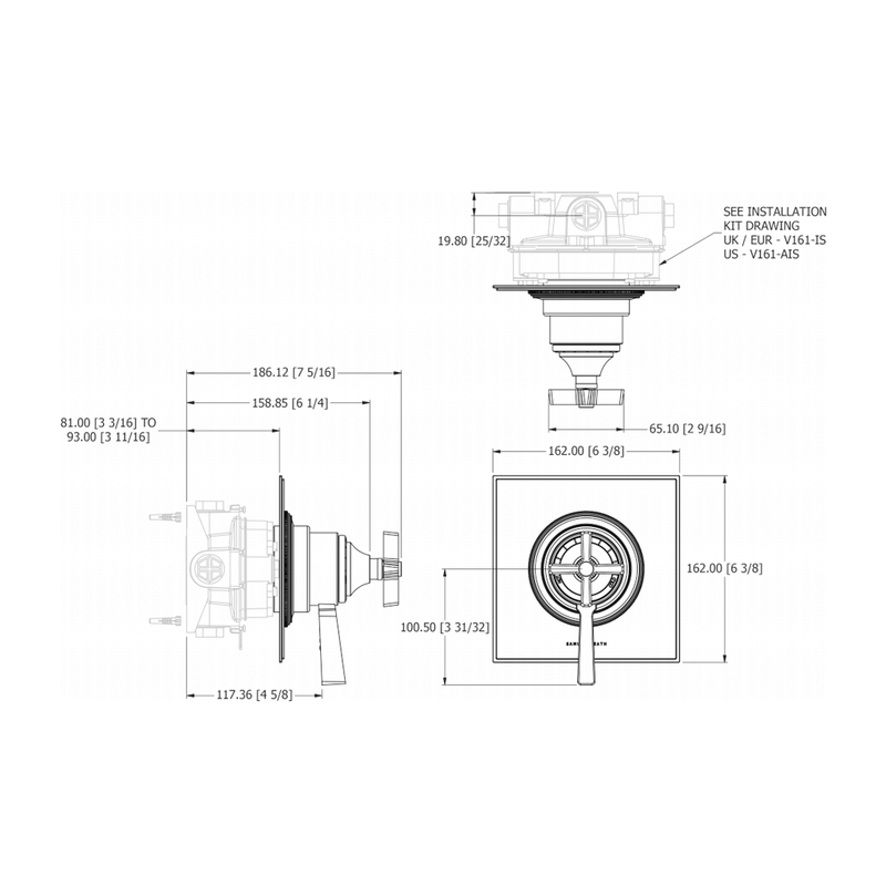 Exposed Dual Control Valve 3 Way Thermostatic Cross-Lever Shower Mixer - Wall Mount - 7" Brass/Polished Chrome/Black