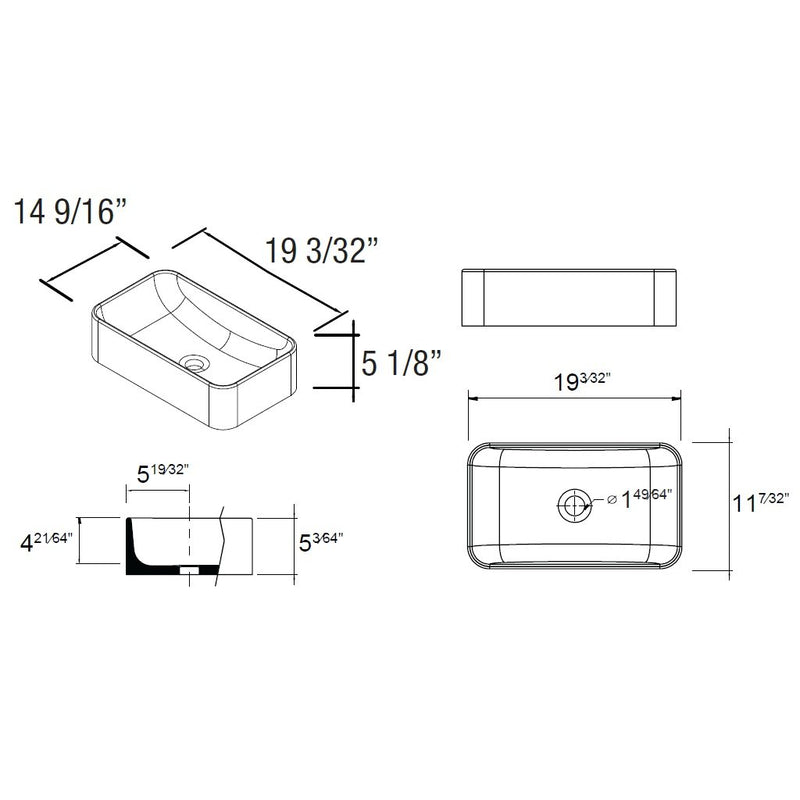 Sensacion Vessel Bathroom Sink - Over Mount - 20" Porcelain/White