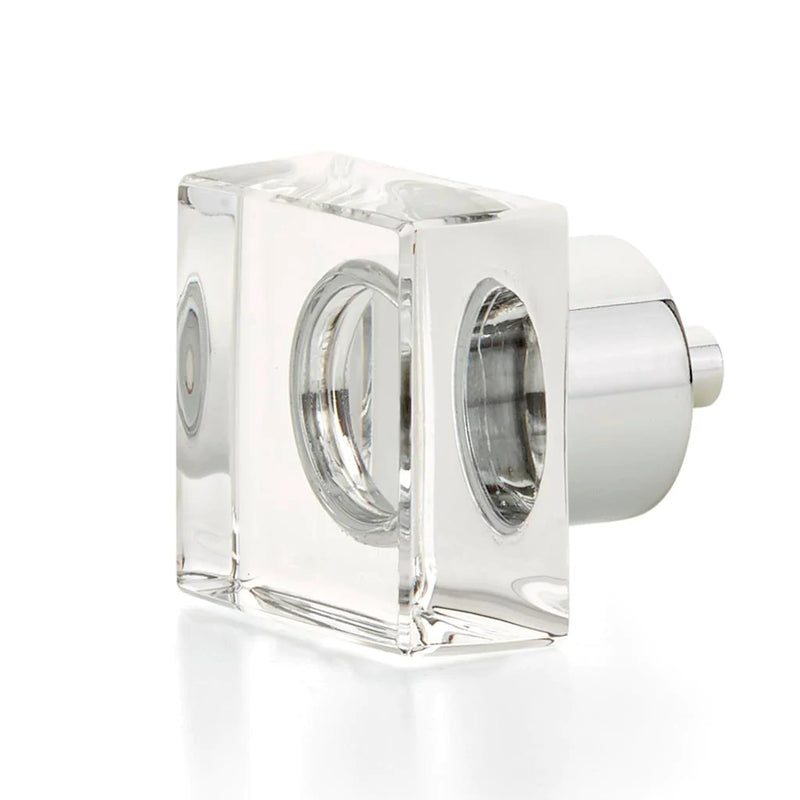City Lights Square Cabinet Knob - Cabinet Mount - 2" Brass/Glass/Polished Chrome