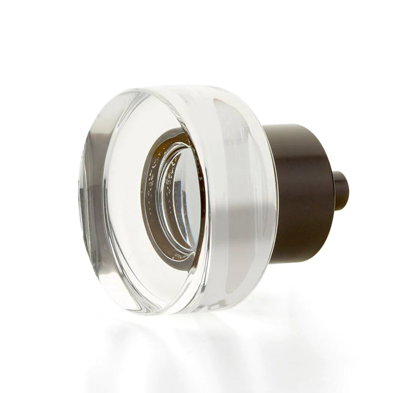 City Lights Round Disc Cabinet Knob - Cabinet Mount - 2" Brass/Glass/Oil Rubbed Bronze