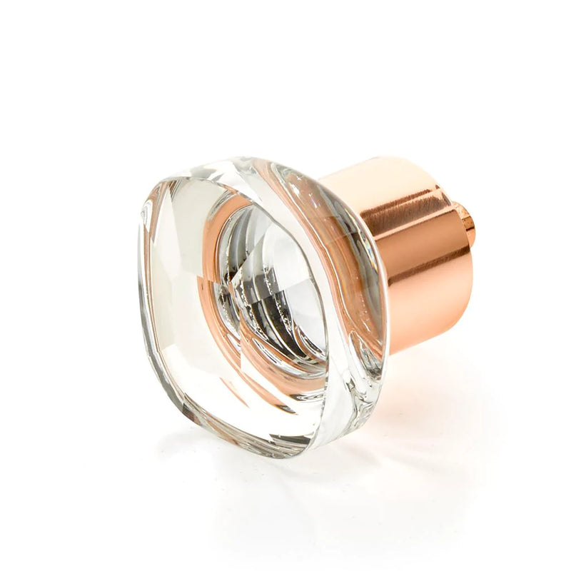 City Lights Soft Square Cabinet Knob - Cabinet Mount - 2" Brass/Glass/Polished Rose Gold