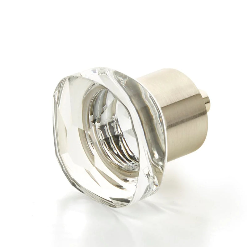 City Lights Soft Square Cabinet Knob - Cabinet Mount - 2" Brass/Glass/Satin Nickel