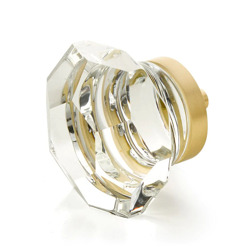 City Lights Faceted Dome Cabinet Knob - Cabinet Mount - 2" Brass/Glass/Satin Brass