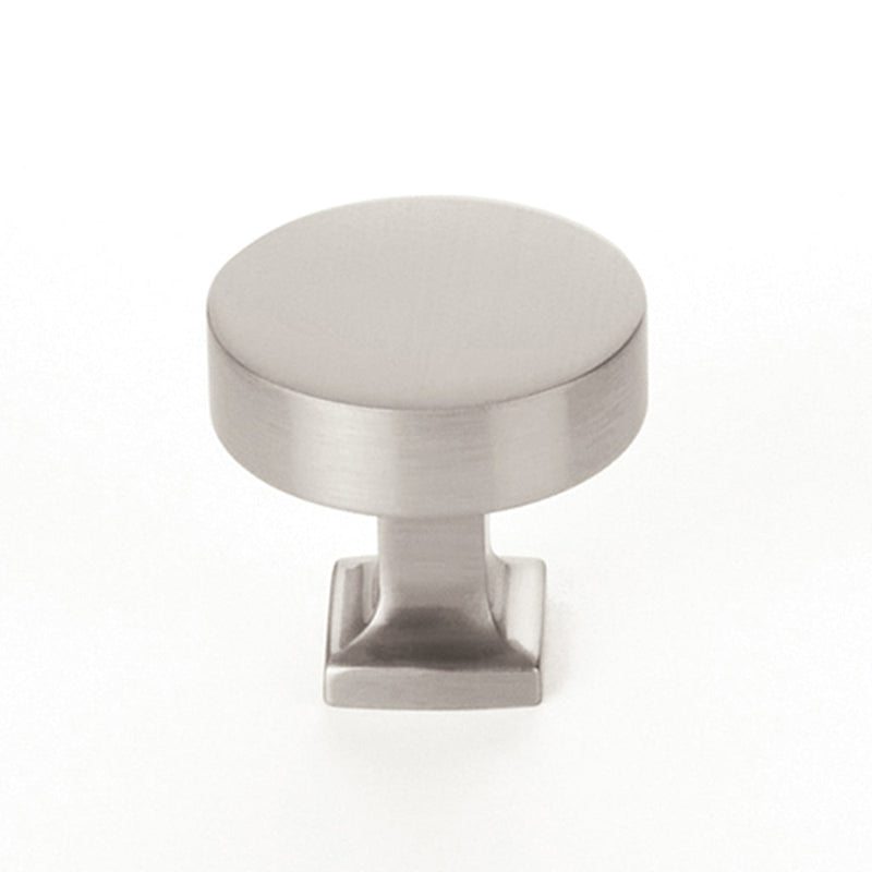 Haniburton Square Base Round Cabinet Knob - Cabinet Mount - 2" Brass/Satin Nickel