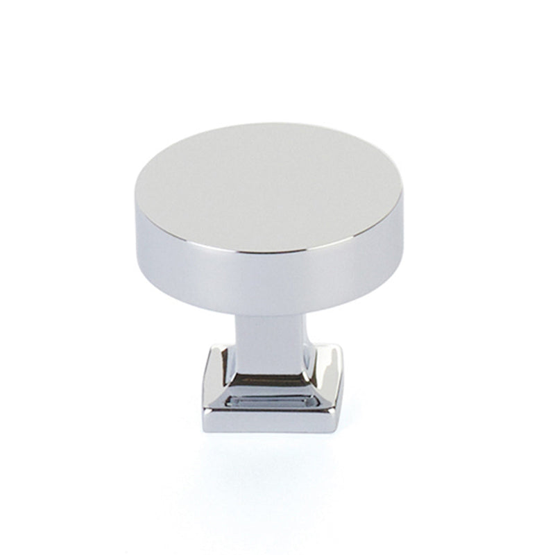 Haniburton Square Base Round Cabinet Knob - Cabinet Mount - 2" Brass/Polished Chrome
